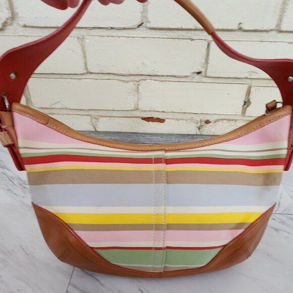 Coach Handbags - Vintage Rare Coach Hampton Multi-Colored Striped Handbag Satchel Purse